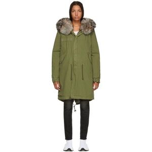 Mr & Mrs Italy Green Utility Jacket with Fur Trim